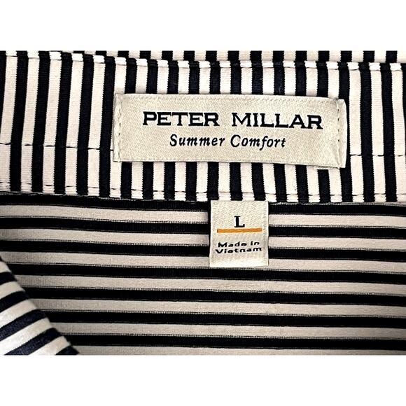 Peter Millar Sz L Golf Polo Black Stripe Summer Comfort Wicking Stretch Active - Picture 10 of 12